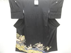 扇に鶴・草花模様留袖(比翼付き)